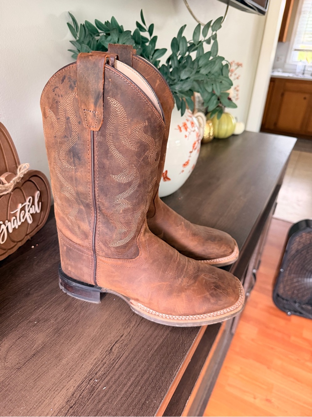 Big Kids Brown Leather Western Boots